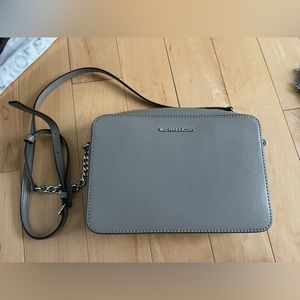 grey handbag